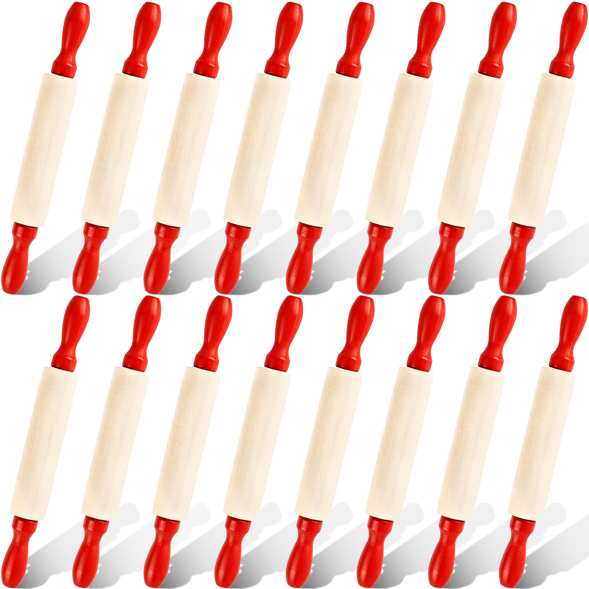 sixteen mini wooden rolling pins 8 inch with red handles for kitchen