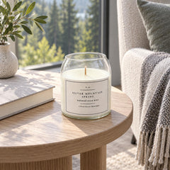 Minimalist glass jar candle with alpine fragrance