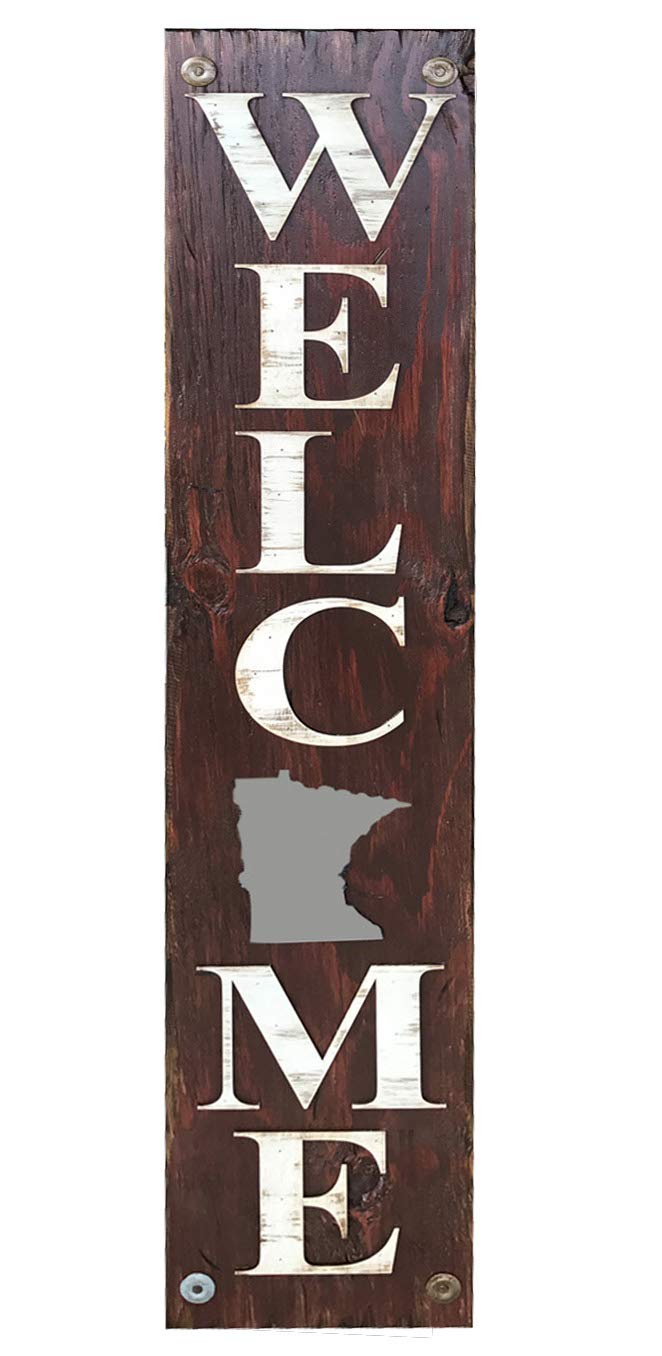 Minnesota state sign welcome farm antq white red lettering on distressed wood