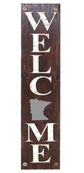 Minnesota state sign welcome farm antq white red lettering on distressed wood