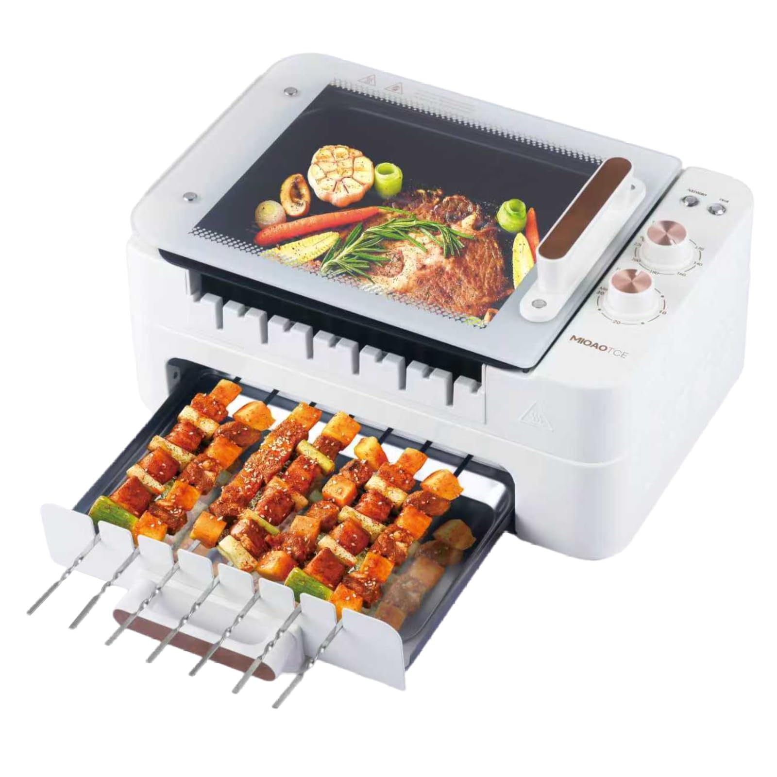 MIOAOTCE 3-IN-1 skewers and indoor grill with 360-degree rotation