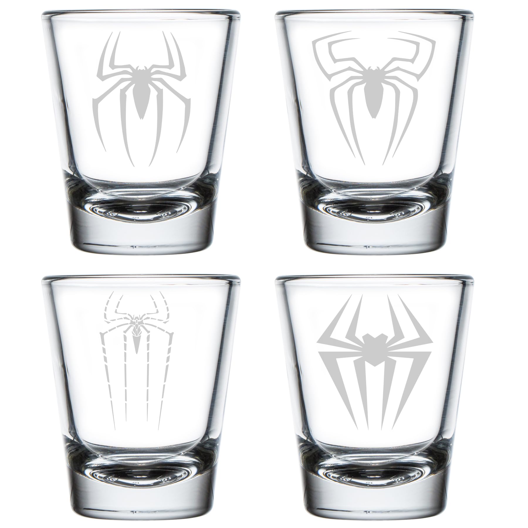 Four MIP shot glasses 1.75 oz Spider Collection