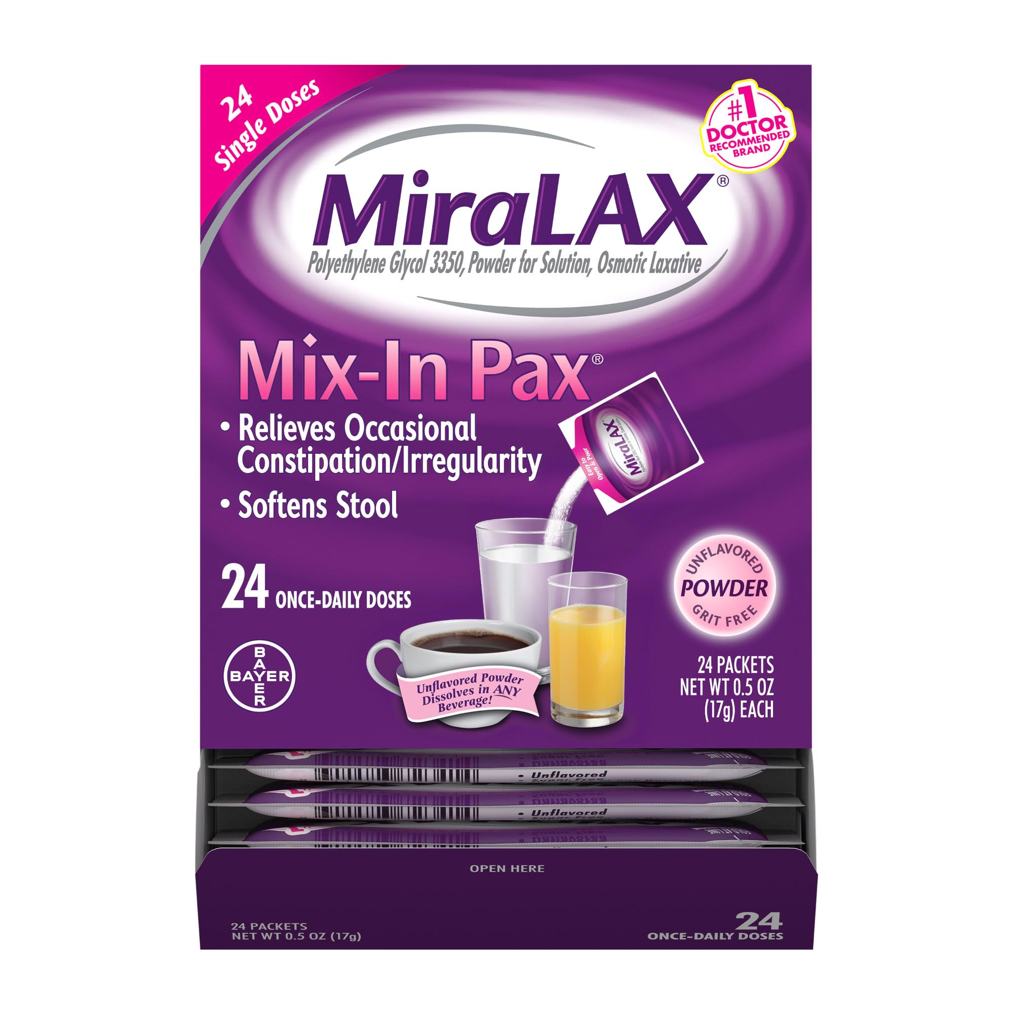 MiraLAX Gentle Constipation Relief Laxative Powder box label