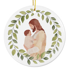 Miscarriage Baby Loss Ornament white ceramic front view featuring Jesus Christ Holding Baby