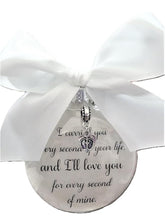 Miscarriage Memorial Ornament for Mothers with feather backdrop on glass