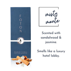 Misty Monte Sandalwood Jasmine scented candle text