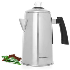 Mixpresso 12 cup coffee percolator on stovetop