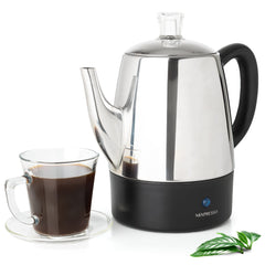 Mixpresso 4 Cup Small Electric Percolator Coffee Pot stainless steel front view