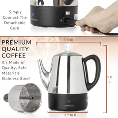 Close up of Mixpresso stainless steel percolator construction