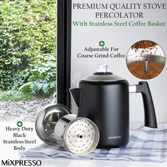Polished stainless steel Mixpresso coffee pot with BPA-free knob