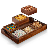 Modular Serving Tray Acacia with removable snack trays