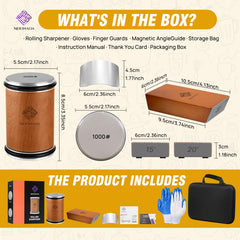 Magnetic guide roller system with blade in Molinalia sharpener