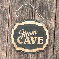 Sign BLACK Mom Cave 10x8 wood sign packaged at Cedar Park TX