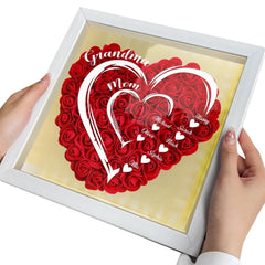 Shadow box with Mom Grandma Hearts Custom Names and LED light on display shelf