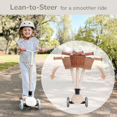 Foldable kick scooter for kids with mini basket pink