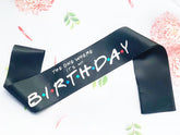 MONBISTY birthday sash black satin 33in long