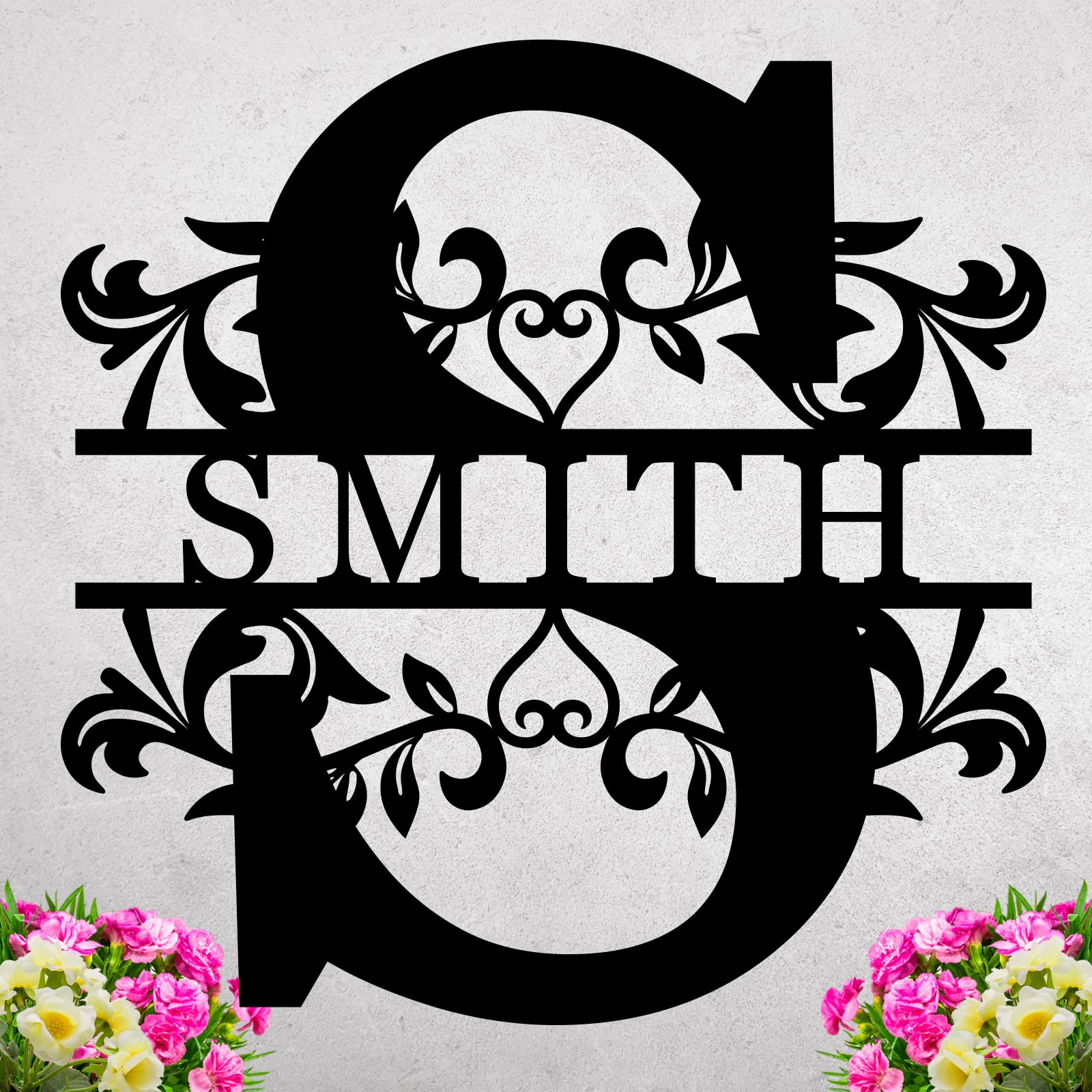 Monogram metal sign with last name for home interior