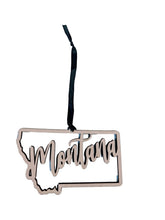 Montana Christmas Ornament rustic state shape wood ornament with black ribbon