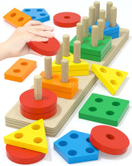 Montessori sensory toys chunky wooden pieces with smooth edges for 1-2 year olds