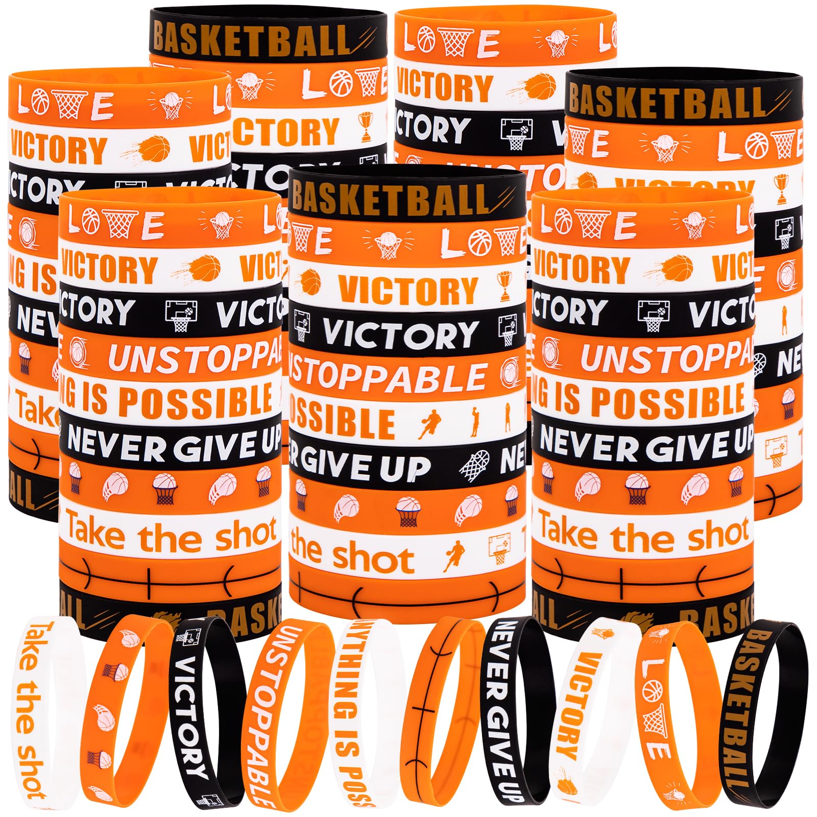 Moon Boat 144pcs basketball party favors silicone bracelets 2.56 inch diameter