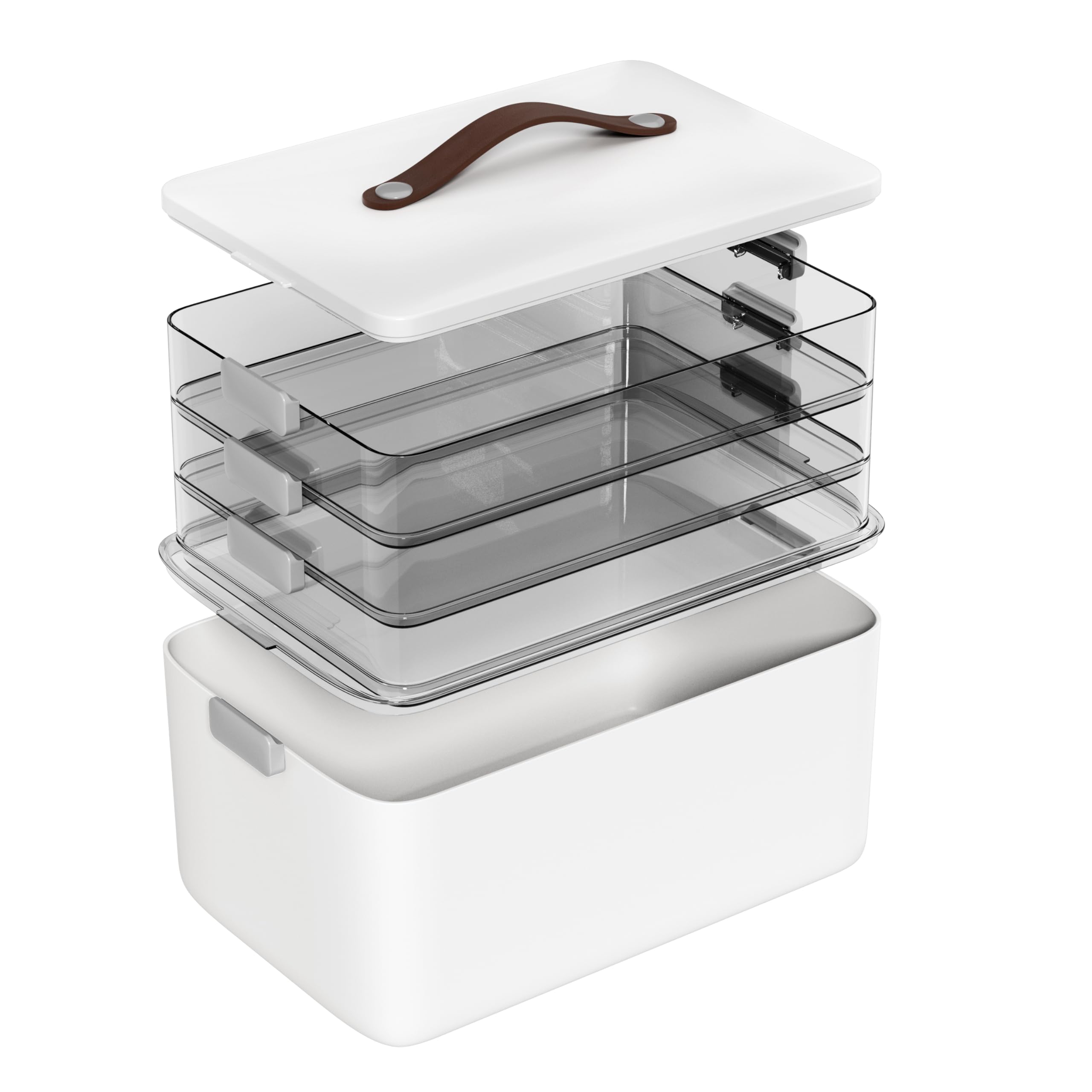 MOPALL 4-Tier medicine organizer storage box with lid and leather handle