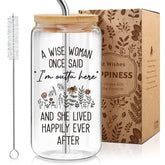 MOREYUYEE retirement glass cup 16oz tumbler with bamboo lid and stainless steel straw