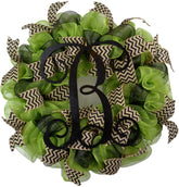 Moss Green door wreath with black vine monogram