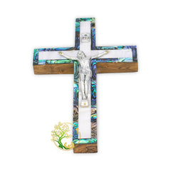 Mother of Pearl and Abalone shell wall cross display