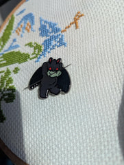 Two magnets shown for securing needle on 14ct Aida fabric