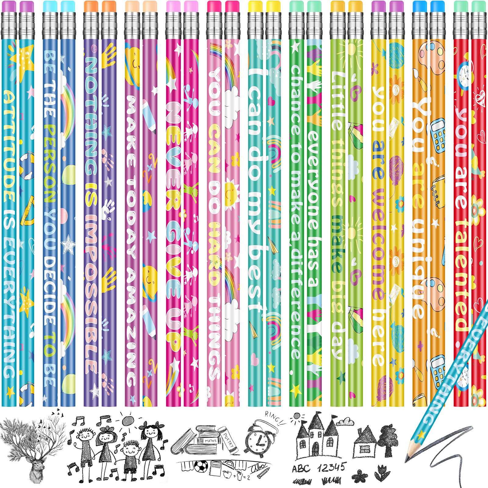 100 piece rainbow motivational pencils bulk for classroom use