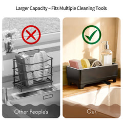Large capacity sponge holder fits sponges brushes and soap