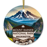 Mount Rainier National Park Christmas Ornament front design on glossy ceramic 3-Inch with gold cord