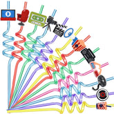 24 piece movie night plastic straws assorted patterns
