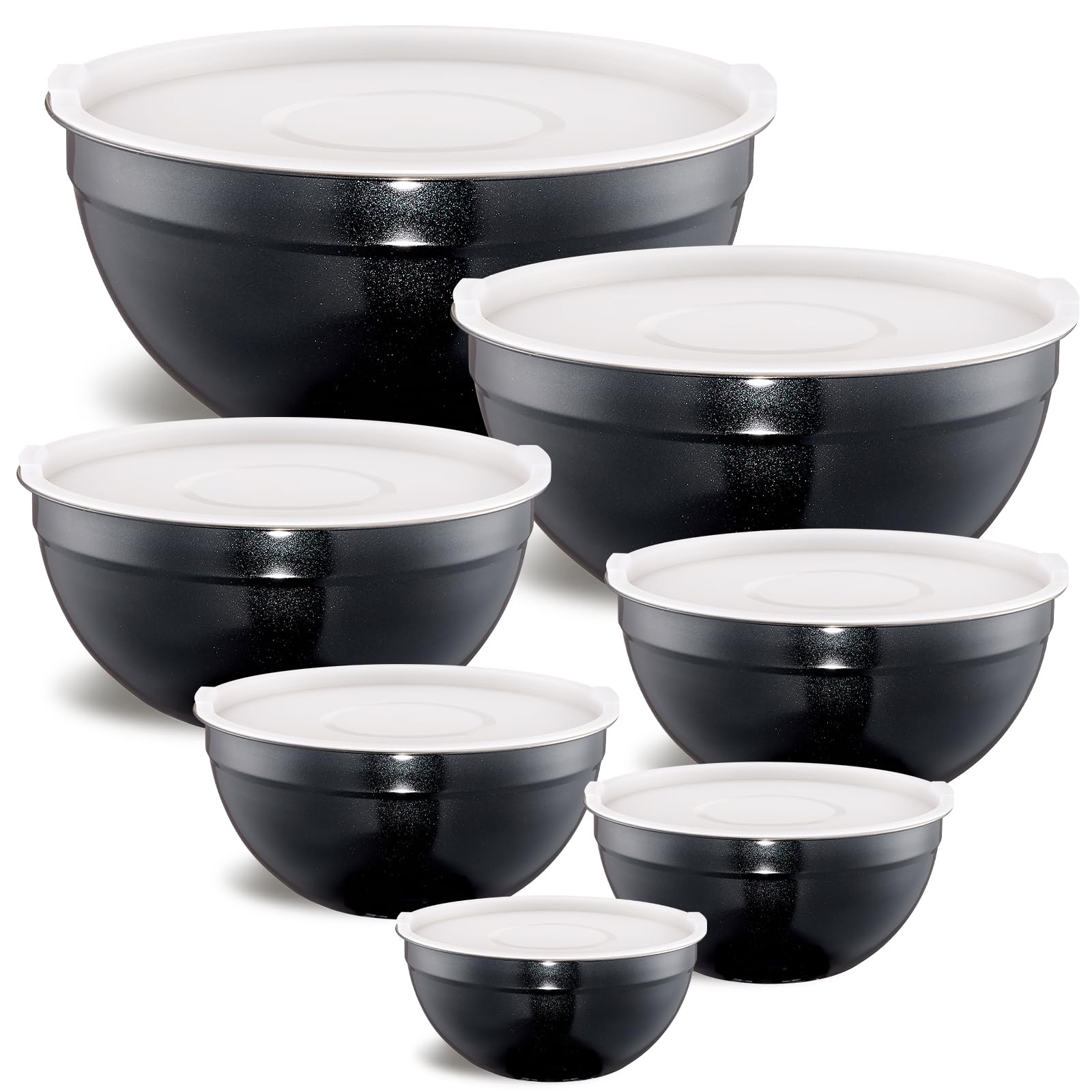 Moxinox Black Mixing Bowls set of 7 stainless steel with airtight lids