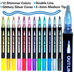 Muchcute Outline Markers 12 colors glitter pens for DIY art