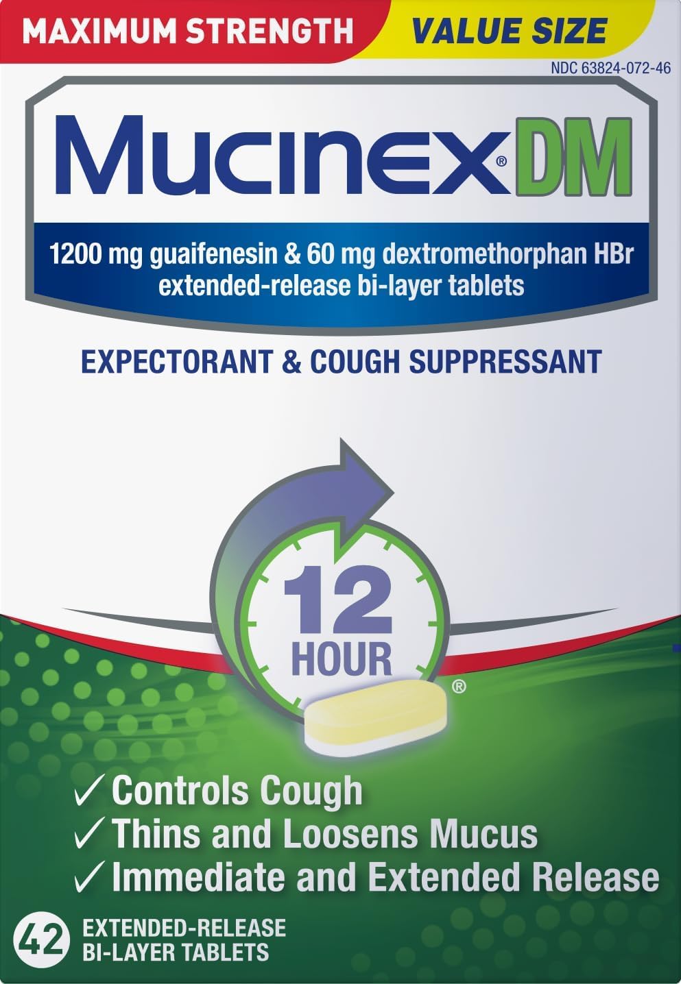 Box of Mucinex DM Maximum Strength 12 Hour Tablets 42 Count