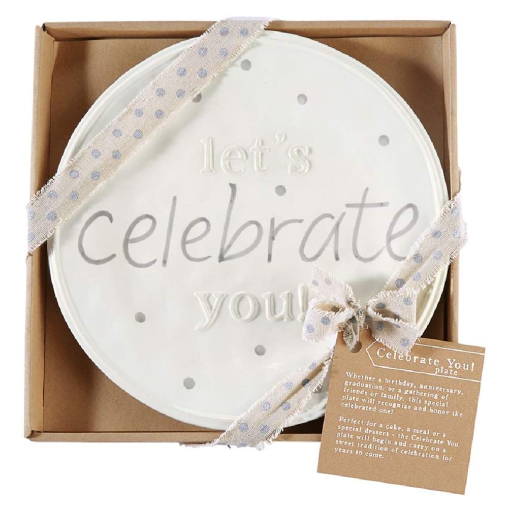Mud Pie Celebrate You Dinner Plate white 11 1/2 dia gift boxed