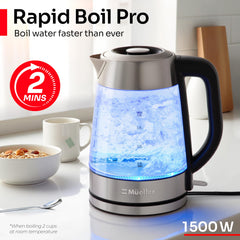 Kettle interior borosilicate glass and stainless steel construction