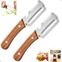 Multi Functional Vegetable Peeler for Kitchen with wooden handle and bottle opener