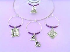 Literary Lover Wine Charms set of 4 with I love to read motif