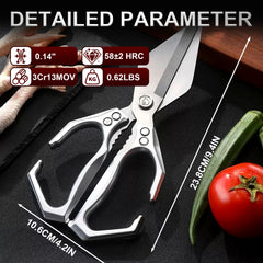 Close up of multifunctional heavy duty kitchen shears blades