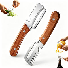 Multifunctional Vegetable Peeler 3-in-1 with ergonomic wooden handle
