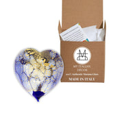 Murano Glass Hand Blown Hollow Heart Snowy Cobalt display