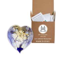 Murano Glass Hand Blown Hollow Heart Snowy Cobalt display
