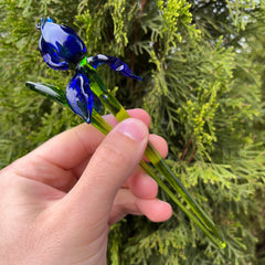 Murano style glass iris figurine close up