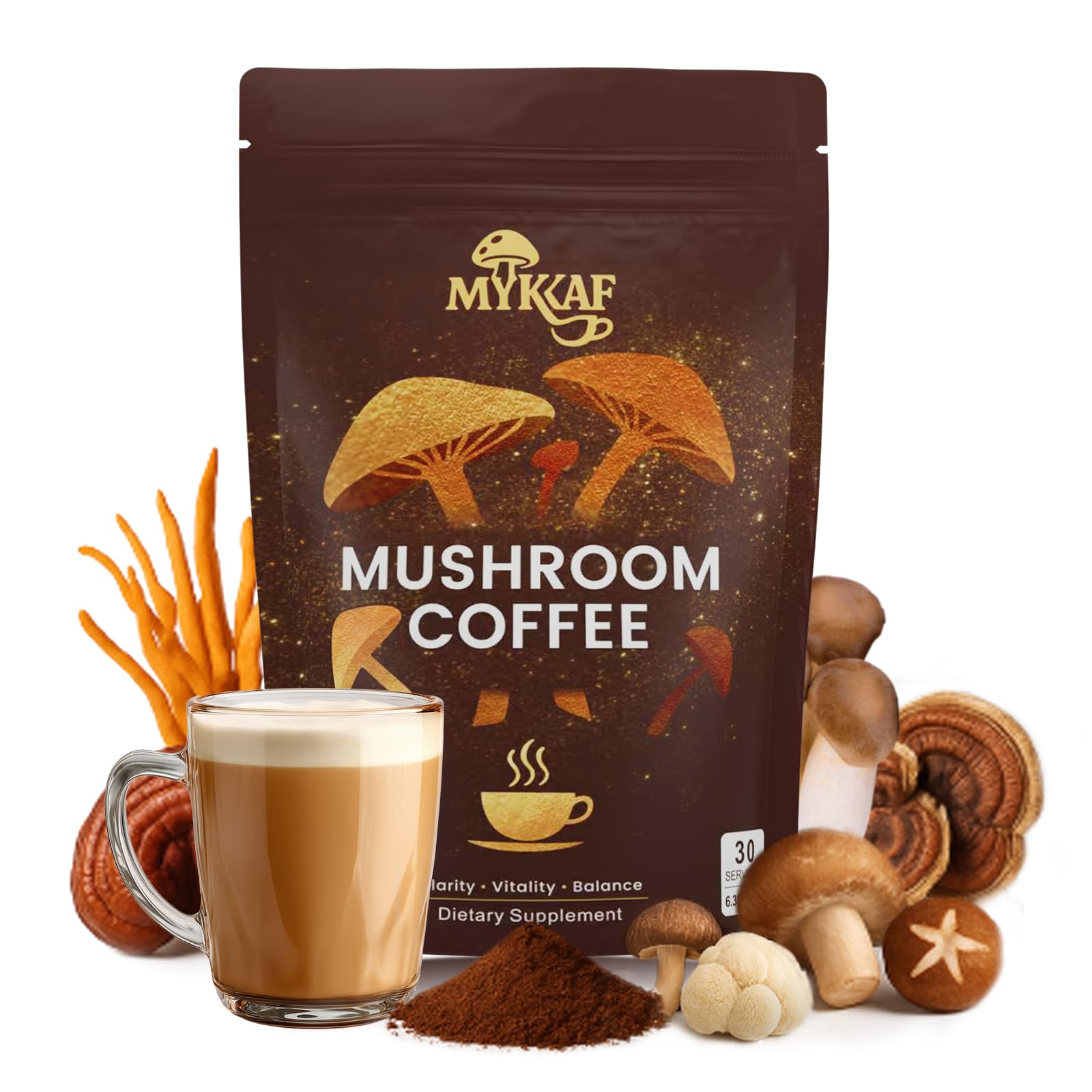 180g bag of Mushroom Coffee 6in1 Organic Instant Coffee Powder