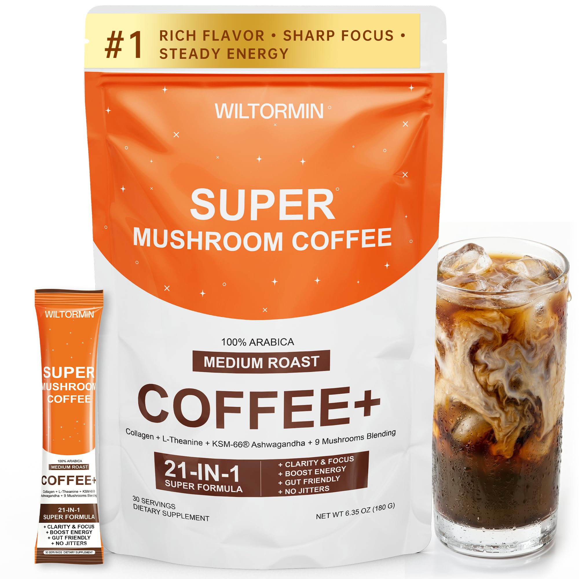 Mushroom Coffee 9 Adaptogenic Mushrooms sachet packaging