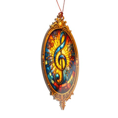 Music lover ornament shown with story card packaging