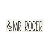 Music Teacher Name Sign 3in x 9in freestanding white wood plaque with black treble clef