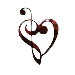 Musical Notes Cleff Heart Metal Wall Art 9 tall copper bronze finish